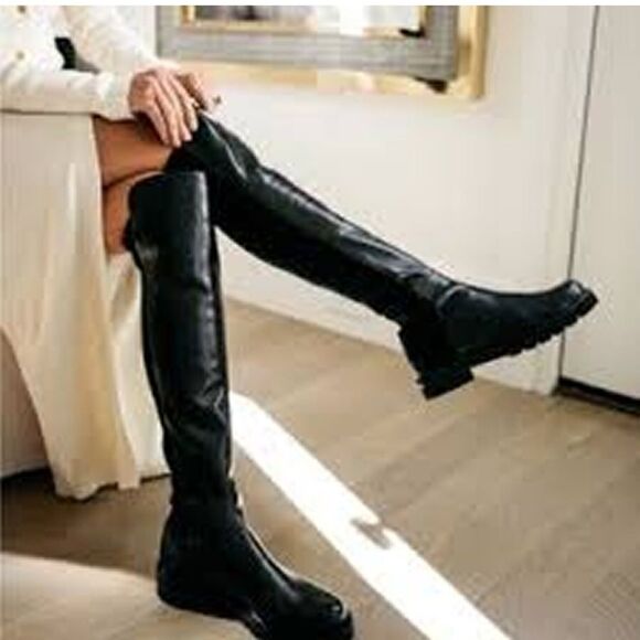 Stuart Weitzman Boots Over the Knee Alina City Leather Black Size EU 36 US 5.5 - Picture 3 of 12